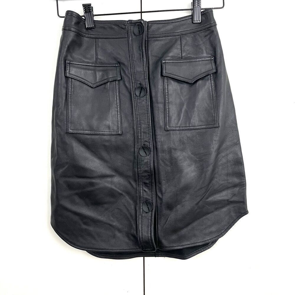 Opening Ceremony Button Front Pencil Skirt Women’s 2 Black Lamb Leather